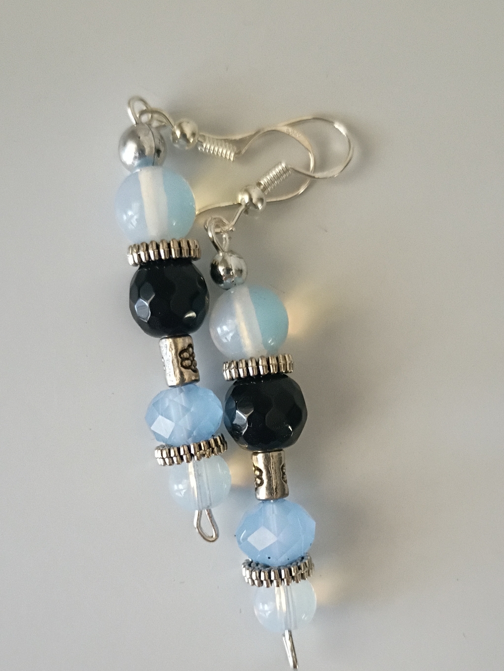 Glowing Faceted Black Glass, Opalite, On Sterling Hooks For All Day Wear